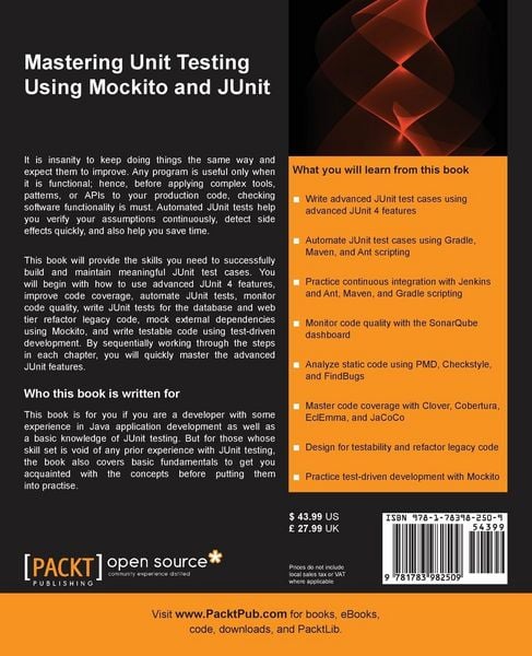 Produktbild: Mastering Unit Testing Using Mockito and JUnit