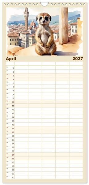 Produktbild: Familienplaner 2027 - Erdm&auml;nnchen in Italien mit 5 Spalten (Wandkalender, 21 x 45 cm) CALVENDO