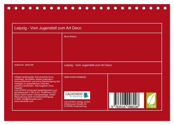 Produktbild: Leipzig - Vom Jugendstil zum Art Deco (Tischkalender 2026 DIN A5 quer), CALVENDO Monatskalender