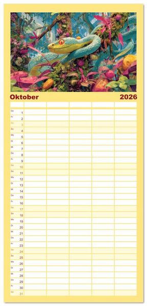 Produktbild: Familienplaner 2026 - Dschungelzauber - Kunstvolle Werke mit 5 Spalten (Wandkalender, 21 x 45 cm) CALVENDO