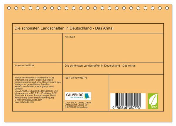 Produktbild: Die sch&ouml;nsten Landschaften in Deutschland - Das Ahrtal (Tischkalender 2026 DIN A5 quer), CALVENDO Monatskalender