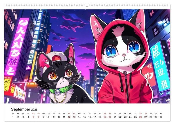 Produktbild: Anime Cats (hochwertiger Premium Wandkalender 2026 DIN A2 quer), Kunstdruck in Hochglanz