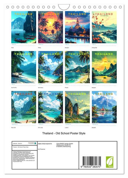 Produktbild: Thailand - Old School Poster Style (Wandkalender 2026 DIN A4 hoch), CALVENDO Monatskalender