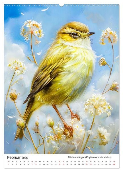 Produktbild: Heimische V&ouml;gel - Singv&ouml;gel zwischen Bl&uuml;ten und Beeren (Wandkalender 2026 DIN A2 hoch), CALVENDO Monatskalender