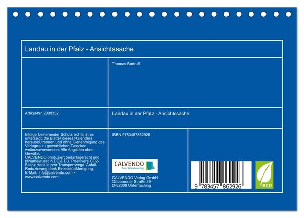 Produktbild: Landau in der Pfalz - Ansichtssache (Tischkalender 2026 DIN A5 quer), CALVENDO Monatskalender