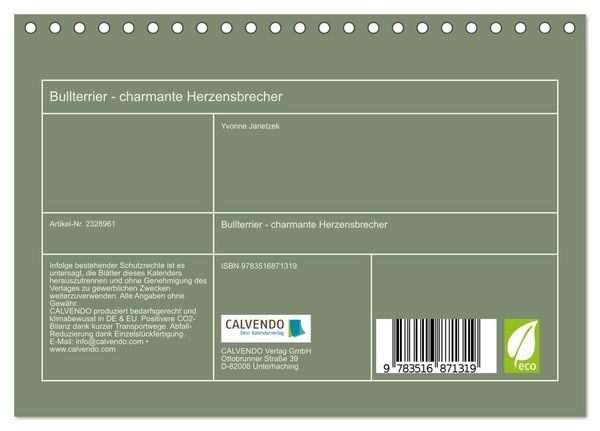 Produktbild: Bullterrier - charmante Herzensbrecher (Tischkalender 2027 DIN A5 quer), CALVENDO Monatskalender