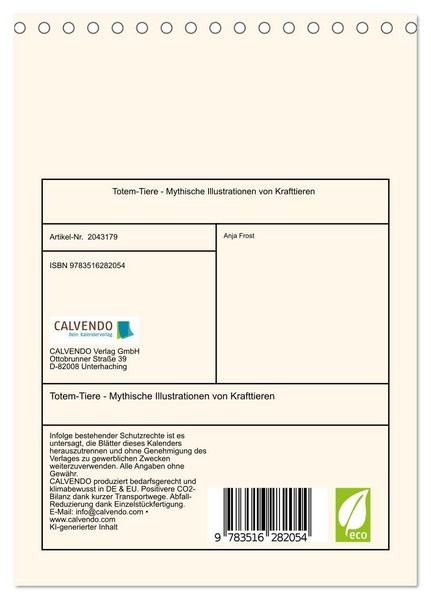 Produktbild: Totem-Tiere - Mythische Illustrationen von Krafttieren (Tischkalender 2026 DIN A5 hoch), CALVENDO Monatskalender