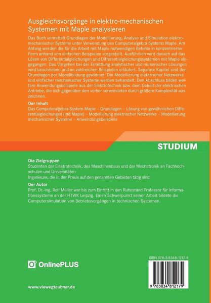 Produktbild: Ausgleichsvorg&auml;nge in elektro-mechanischen Systemen mit Maple analysieren
