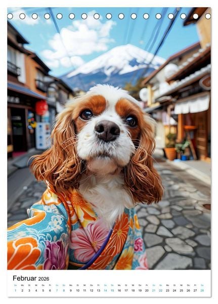 Produktbild: Cavalier King Charles Spaniel - Lustige Weltenreise im Selfie-Modus (Tischkalender 2026 DIN A5 hoch), CALVENDO Monatskalender