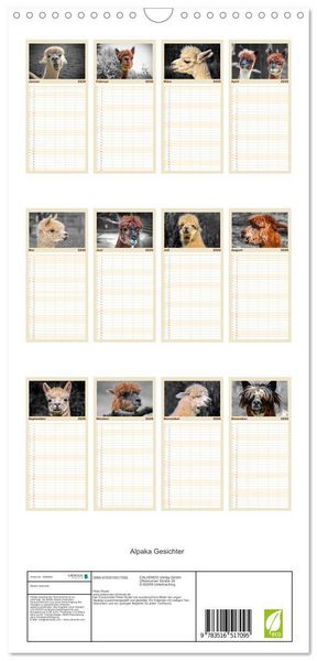 Produktbild: Familienplaner 2026 - Alpaka Gesichter mit 5 Spalten (Wandkalender, 21 x 45 cm) CALVENDO