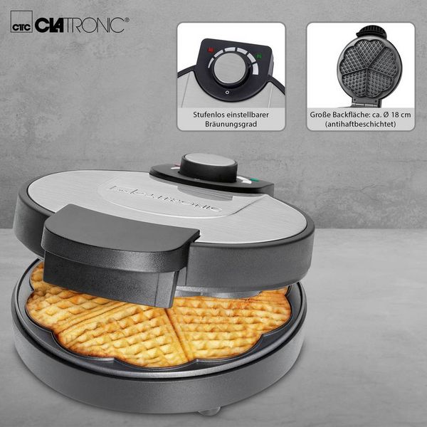 Produktbild: Clatronic WA 3492 Waffeleisen Antihaftbeschichtung Schwarz, Edelstahl