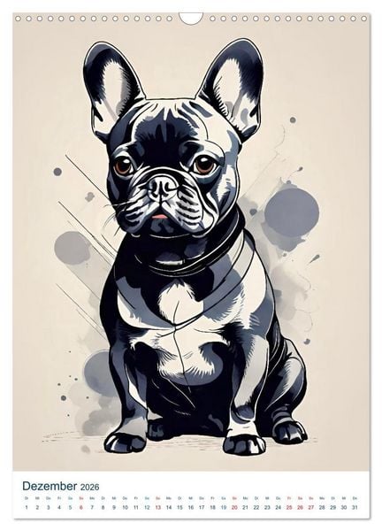 Produktbild: Franz&ouml;sische Bulldoggen. Kunstvoll gestaltete Portraits (Wandkalender 2026 DIN A3 hoch), CALVENDO Monatskalender