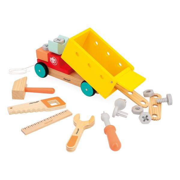 Produktbild: Holz-Ziehlaster mit Werkzeug & Schraubteilen &ndash; 2-in-1 Spiel ab 2 Jahren