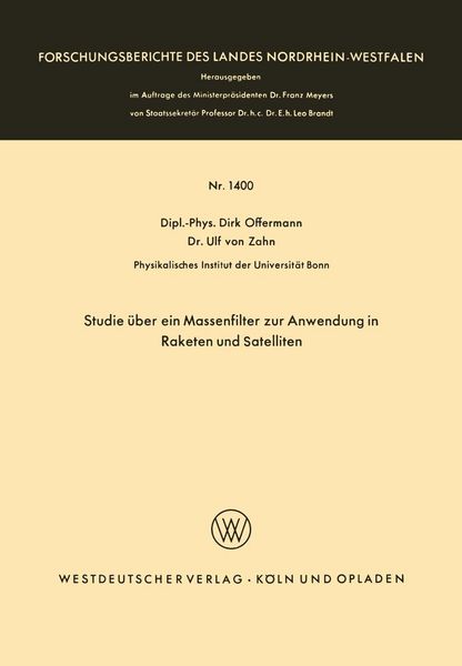Produktbild: Studie &uuml;ber ein Massenfilter zur Anwendung in Raketen und Satelliten