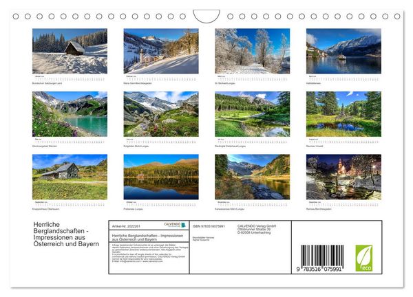 Produktbild: Herrliche Berglandschaften - Impressionen aus &Ouml;sterreich und Bayern (Wandkalender 2026 DIN A4 quer), CALVENDO Monatskalender