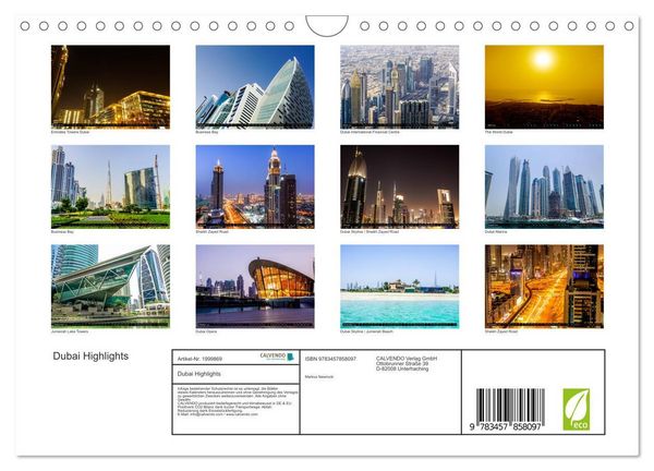 Produktbild: Dubai Highlights (Wandkalender 2026 DIN A4 quer), CALVENDO Monatskalender