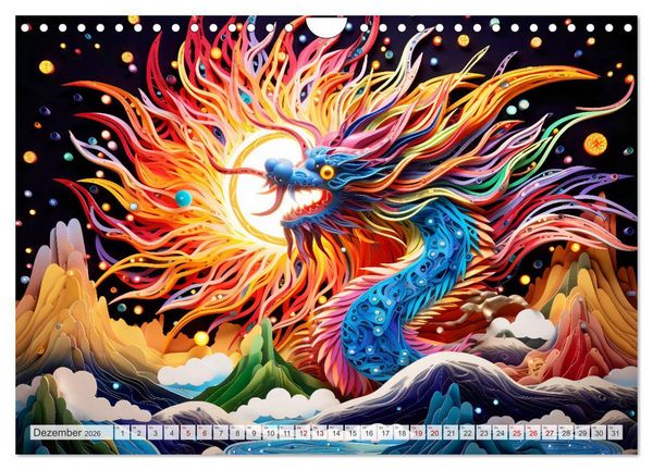Produktbild: Quilling-Drachen - Jahr des Drachen (Wandkalender 2026 DIN A4 quer), CALVENDO Monatskalender