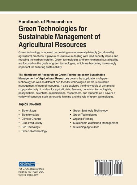 Produktbild: Handbook of Research on Green Technologies for Sustainable Management of Agricultural Resources
