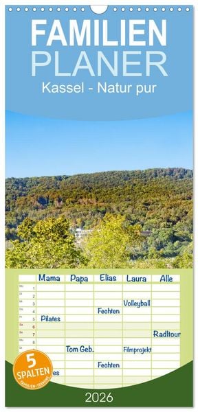 Produktbild: Familienplaner 2026 - Kassel - Natur pur mit 5 Spalten (Wandkalender, 21 x 45 cm) CALVENDO