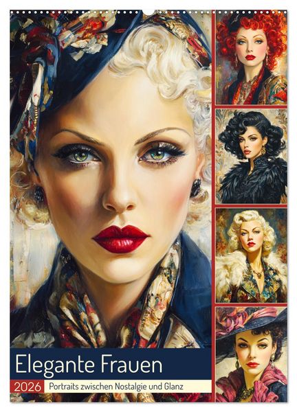 Elegante Frauen. Portraits zwischen Nostalgie und Glanz (Wandkalender 2026 DIN A2 hoch), CALVENDO Monatskalender