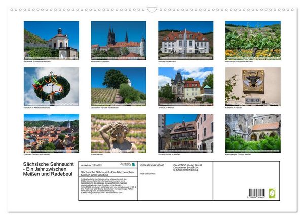 Produktbild: S&auml;chsische Sehnsucht - Ein Jahr zwischen Mei&szlig;en und Radebeul (Wandkalender 2027 DIN A2 quer), CALVENDO Monatskalender