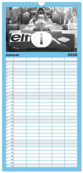 Produktbild: Familienplaner 2026 - Formel, Rennen, Boxengasse 1971-&acute;83 mit 5 Spalten (Wandkalender, 21 x 45 cm) CALVENDO