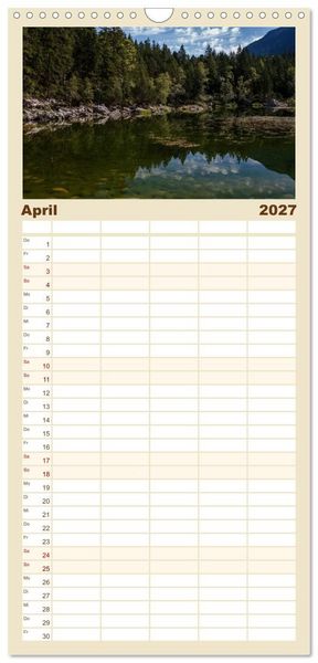 Produktbild: Familienplaner 2027 - Berge und Seen rund um die Zugspitze mit 5 Spalten (Wandkalender, 21 x 45 cm) CALVENDO