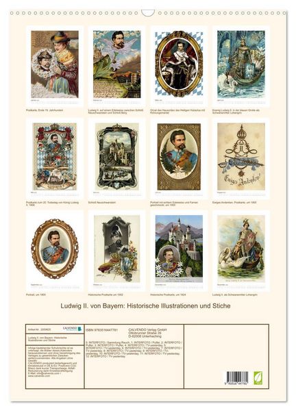 Produktbild: Ludwig II. von Bayern: Historische Illustrationen und Stiche (Wandkalender 2026 DIN A2 hoch), CALVENDO Monatskalender