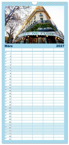 Produktbild: Familienplaner 2027 - Paris mit 5 Spalten (Wandkalender, 21 x 45 cm) CALVENDO
