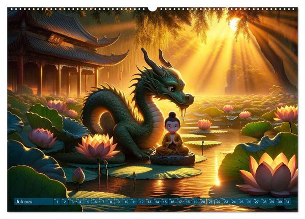 Produktbild: M&ouml;nch und Drache: Vier Jahreszeiten im Tempelgarten (Wandkalender 2026 DIN A2 quer), CALVENDO Monatskalender