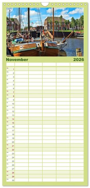 Produktbild: Familienplaner 2026 - Ostfriesland - Museumshafen Carolinensiel mit 5 Spalten (Wandkalender, 21 x 45 cm) CALVENDO
