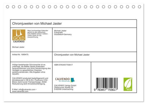 Produktbild: Chromjuwelen von Michael Jaster (Tischkalender 2026 DIN A5 quer), CALVENDO Monatskalender