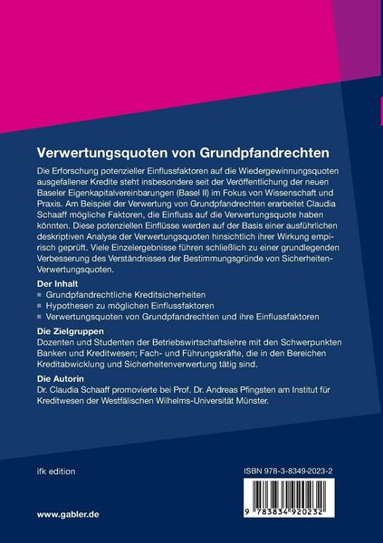 Produktbild: Verwertungsquoten von Grundpfandrechten