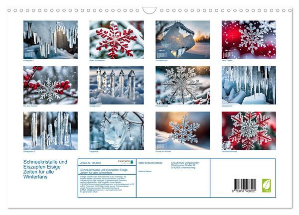 Produktbild: Schneekristalle und Eiszapfen Eisige Zeiten f&uuml;r alle Winterfans (Wandkalender 2026 DIN A3 quer), CALVENDO Monatskalender