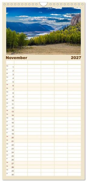 Produktbild: Familienplaner 2027 - Wyoming, South Dakota Colorado mit 5 Spalten (Wandkalender, 21 x 45 cm) CALVENDO