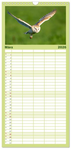 Produktbild: Familienplaner 2026 - Eulen - Wachsame und geheimnisvolle Augen mit 5 Spalten (Wandkalender, 21 x 45 cm) CALVENDO