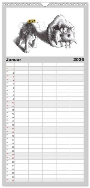 Produktbild: Familienplaner 2026 - TIERONISCH mit 5 Spalten (Wandkalender, 21 x 45 cm) CALVENDO