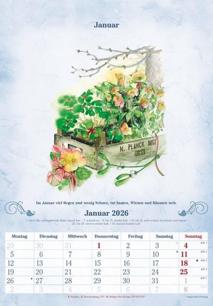Produktbild: 100-jähriger Kalender 2026 - Bildkalender 23,7x34 cm - mit Wetterprognosen, Bauernregeln und liebevollen Illustrationen - Wandkalender - Alpha Edition