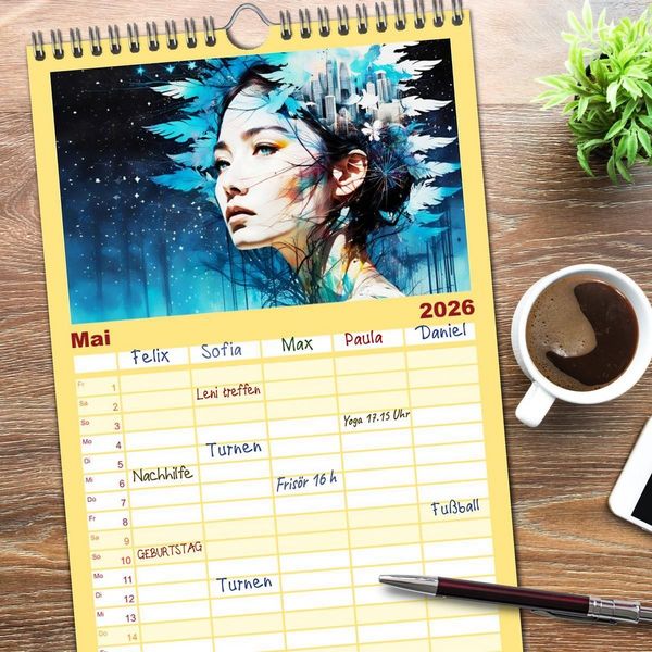 Produktbild: Familienplaner 2026 - Wilde Ladys mit 5 Spalten (Wandkalender, 21 x 45 cm) CALVENDO