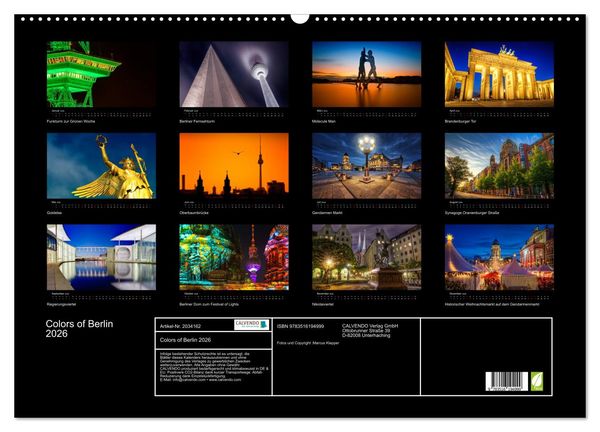 Produktbild: Colors of Berlin 2026 (Wandkalender 2026 DIN A2 quer), CALVENDO Monatskalender