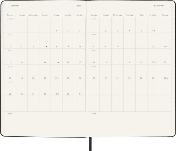 Produktbild: Moleskine 18 Monate Tagesnotizkalender 2026/2027, L/A5, 1 Tag = 1 Seite, Fester Einband, Schwarz