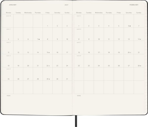 Produktbild: Moleskine 18 Monate Wochen Notizkalender 2026/2027, L/A5, 1 Wo = 1 Seite, Rechts linierte Seite, Fester Einband, Schwarz