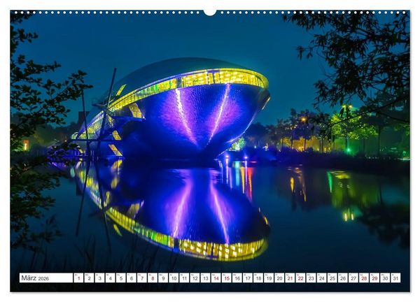 Produktbild: Bremen und Bremerhaven - Nachtaufnahmen (hochwertiger Premium Wandkalender 2026 DIN A2 quer), Kunstdruck in Hochglanz