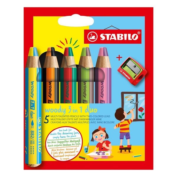 Produktbild: STABILO Buntstifte woody 3in1 duo 5er Set mit Spitzer