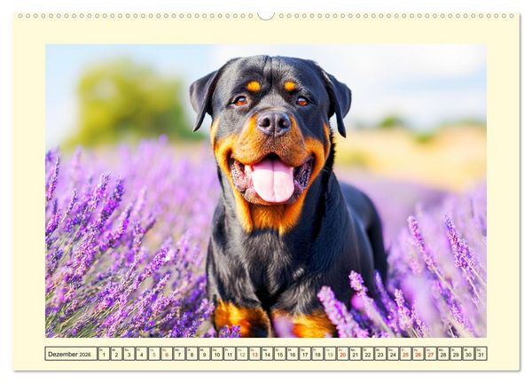 Produktbild: Rottweiler Momente. Kraftvolle Eleganz in der Natur (Wandkalender 2026 DIN A2 quer), CALVENDO Monatskalender