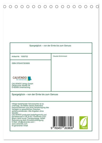 Produktbild: Spargelgl&uuml;ck &ndash; von der Ernte bis zum Genuss (Tischkalender 2026 DIN A5 hoch), CALVENDO Monatskalender