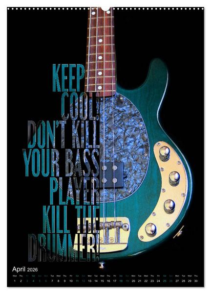 Produktbild: Rock Guitar Beauties (High Quality Premium Wall Calendar 2026 DIN A2 portrait),CALVENDO 12 Month Wall Calendar