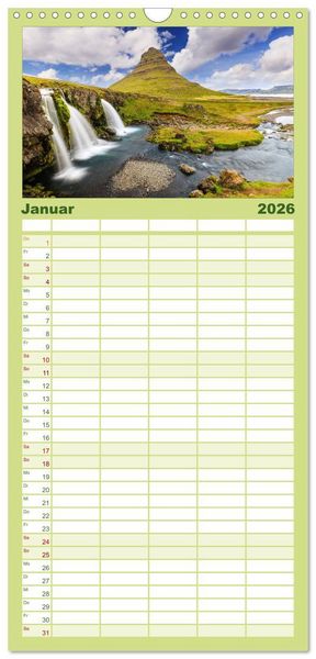 Produktbild: Familienplaner 2026 - Island - Spektakul&auml;re Landschaft aus Feuer, Wasser und Eis mit 5 Spalten (Wandkalender, 21 x 45 cm) CALVENDO