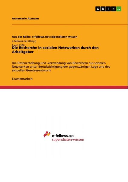 Produktbild: Die Recherche in sozialen Netzwerken durch den Arbeitgeber