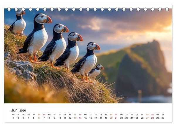 Produktbild: Papageitaucher - Freche Komiker auf Fels und Welle (Tischkalender 2026 DIN A5 quer), CALVENDO Monatskalender